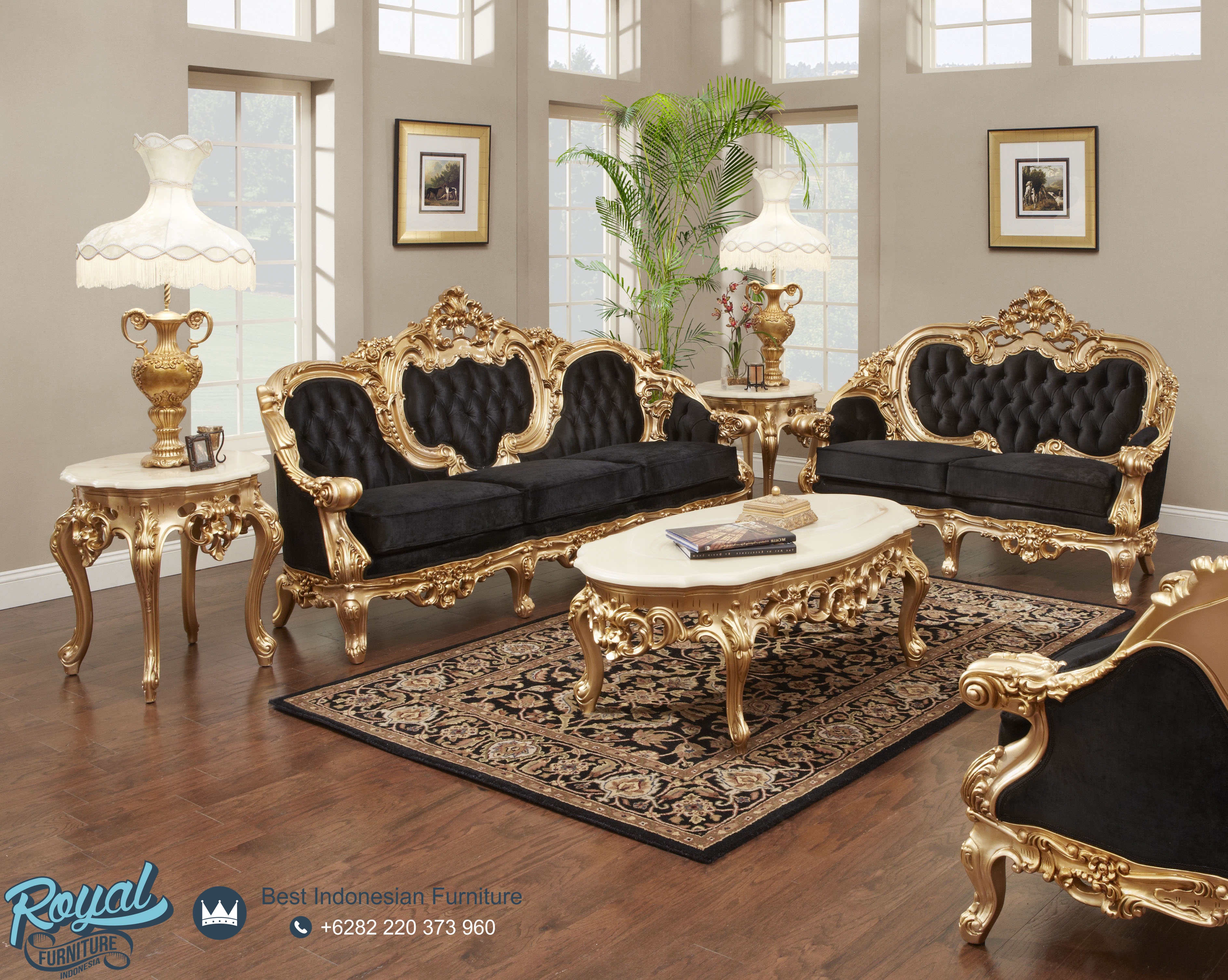 Sofa Tamu Ukir Klasik Emas Mewah Terbaru Victorian Royal