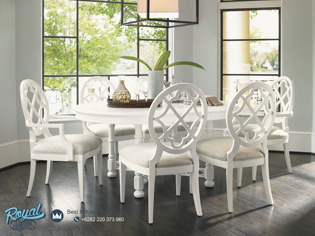 Set Meja Makan Oval Putih Modern Terbaru Royal Furniture Indonesia