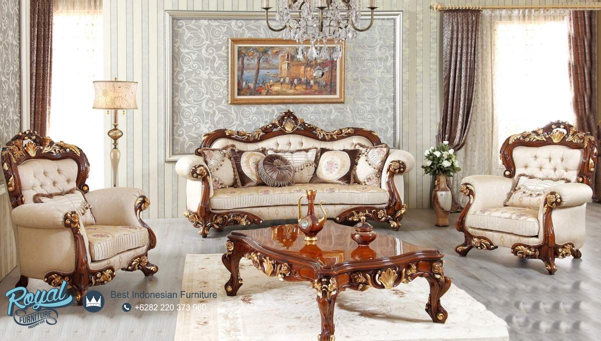 Set Sofa Ruang Tamu Klasik Mewah Koltuk Kayu Jati Ukiran Mebel