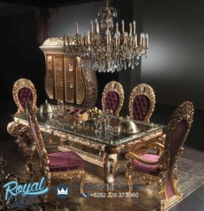 Set Meja Makan Mewah Ukiran Klasik Victorian Eropan Furniture Jepara Terbaru