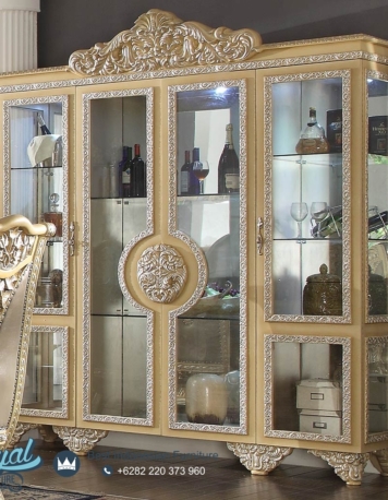 Lemari Hias Mewah Ivory Eropan Ukir Jepara Classic Terbaru