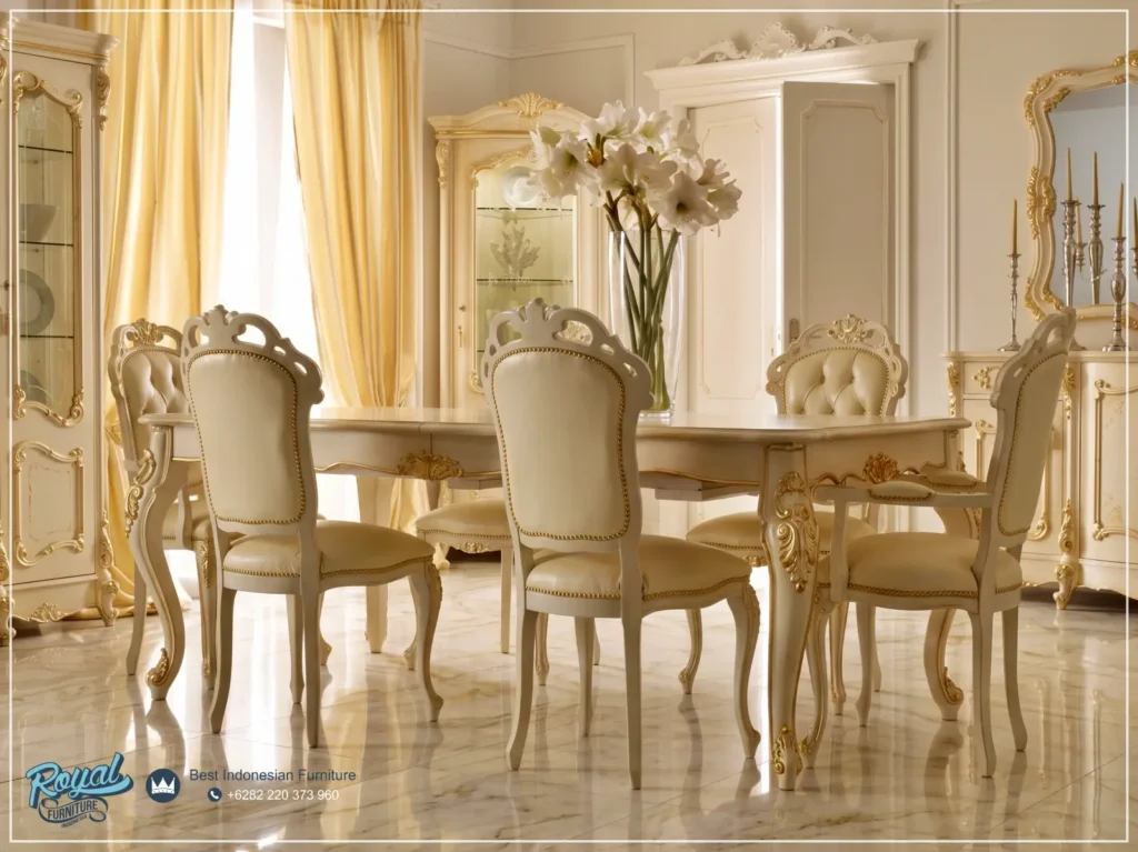 Meja Kursi Makan Mewah Set 6 Kursi Victorian Ukir Royal