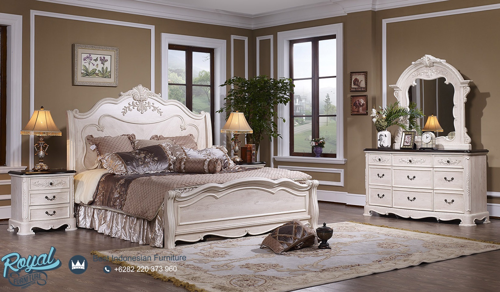 Tempat Tidur Mewah Jepara Modern Putih Duco Royal Furniture