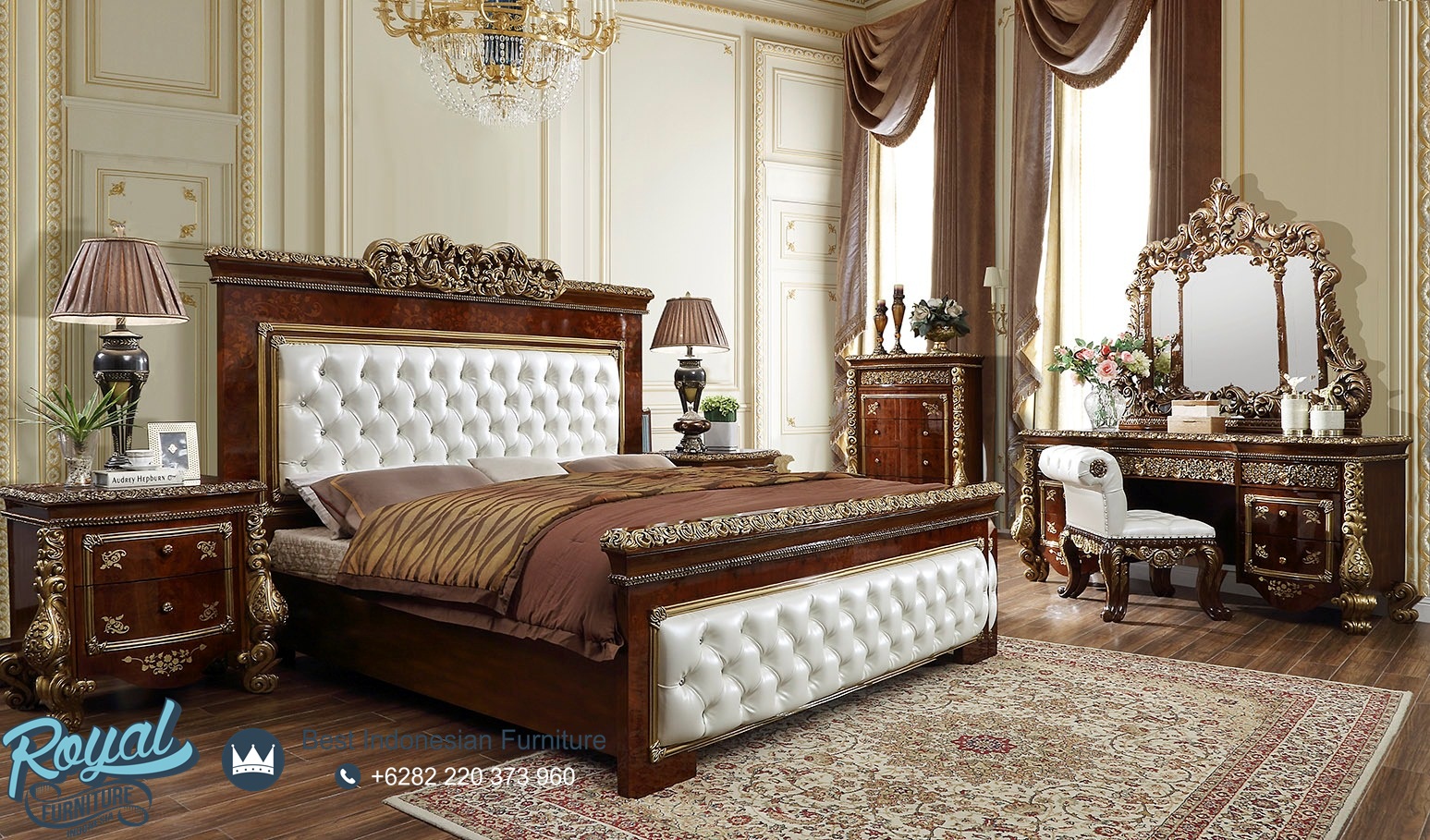 Model Set Tempat Tidur Mewah Klasik Kayu Jati Ukiran Jepara Terbaru Veronica Royal Furniture