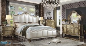 Model Set Tempat Tidur Mewah Ukir Klasik Jepara Gold Style