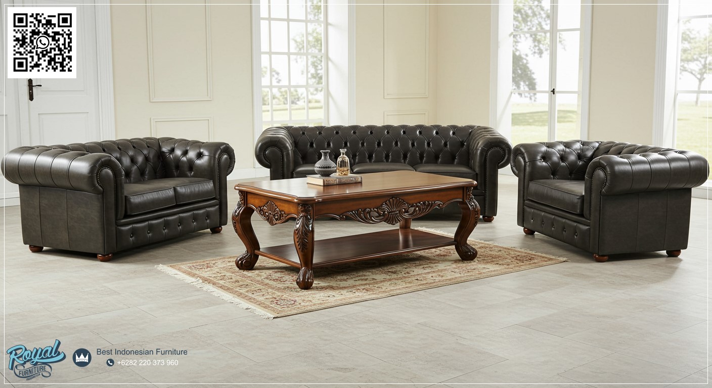 Jual Kursi Tamu Sofa Chesterfield Kulit Asli Jepara Kursi Tamu Sofa Chesterfield Kulit Asli Jepara