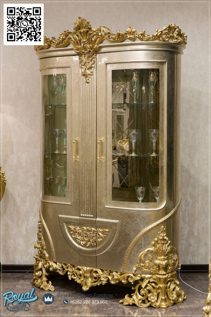 Lemari Kaca Hias Ruang Tamu Mewah Furniture Interior Rumah Klasik Modern