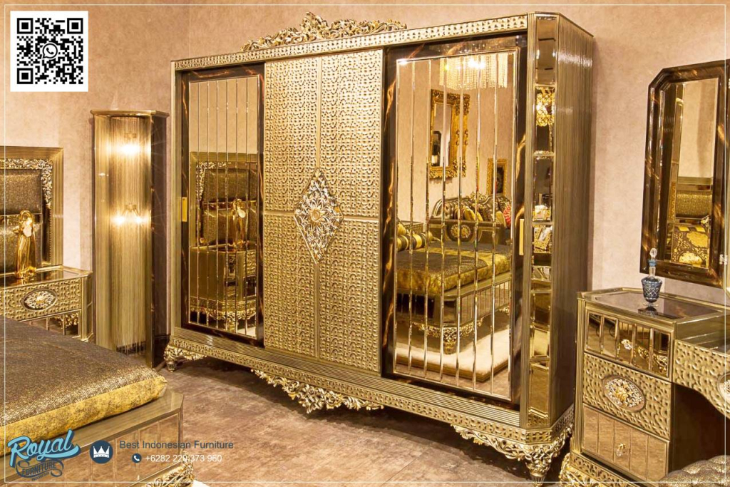 Lemari Pakaian Set Kamar Tidur Klasik Mewah Gold Royal Elegance