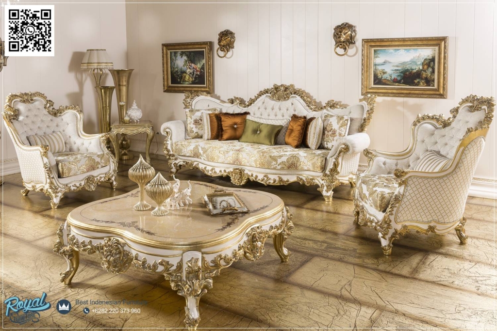 Furniture Kursi Tamu Set Sofa Ruang Tamu Ukir Mewah Gold Terbaru