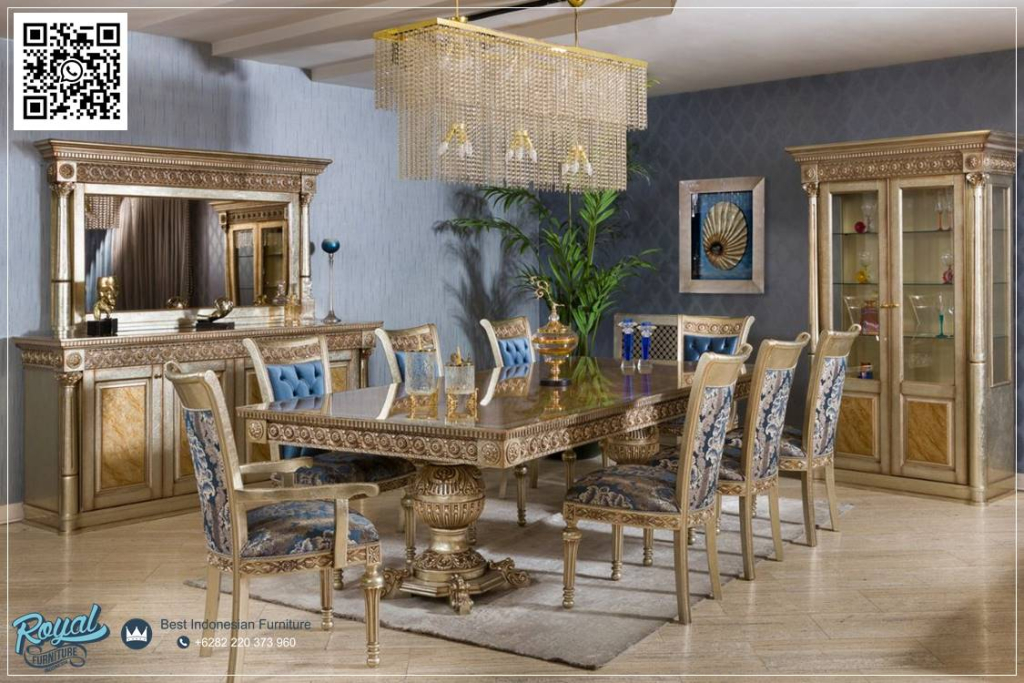 Set Ruang Meja Makan Mewah Ukir Klasik Gold Turki