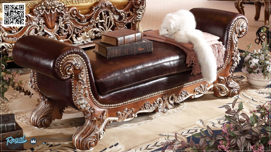 Bench Ottoman Kayu Jati Mewah Klasik Ukiran Jepara Aesthetic
