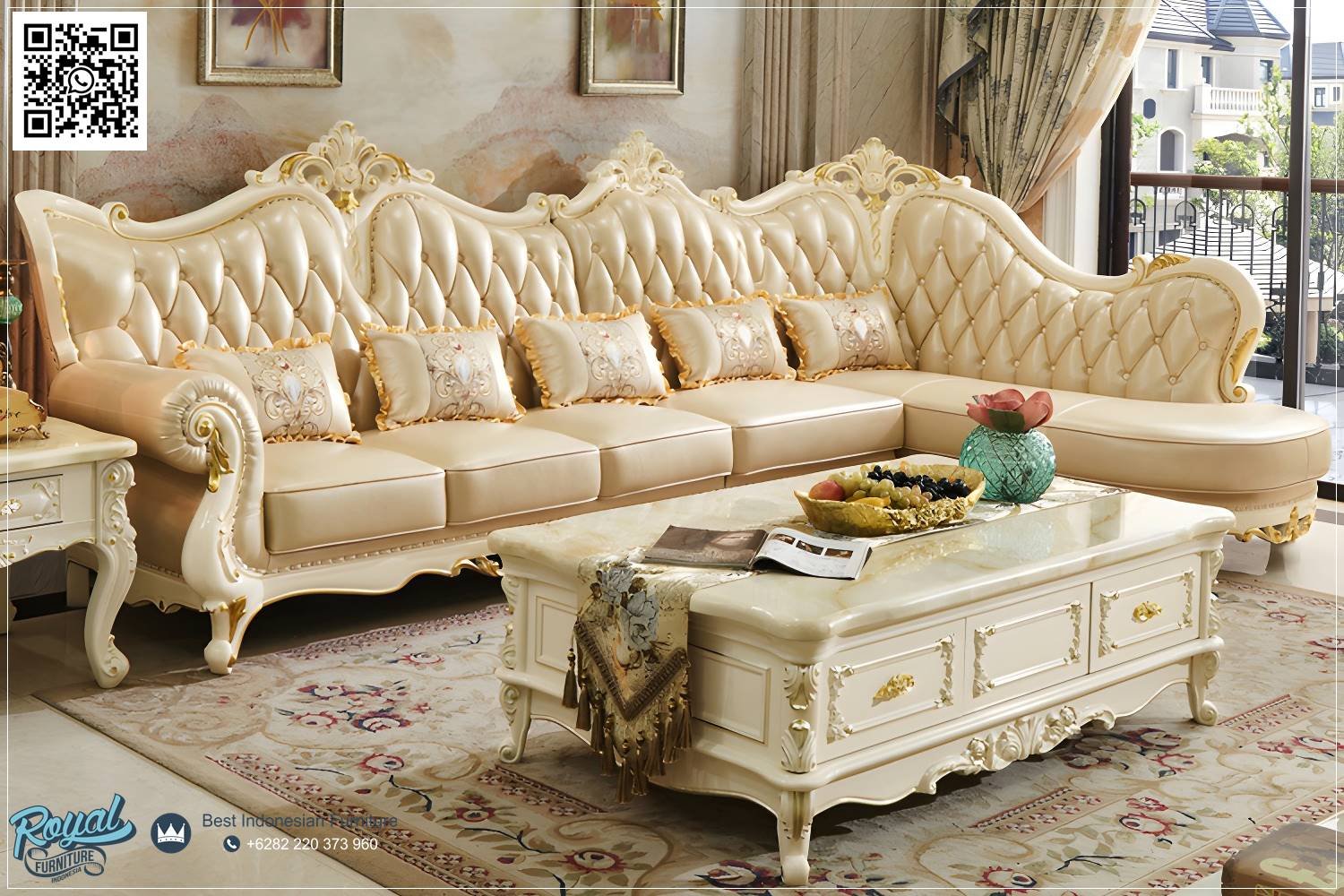 Sectionals Sofa L Klasik Mewah Genuine Leather Terbaru