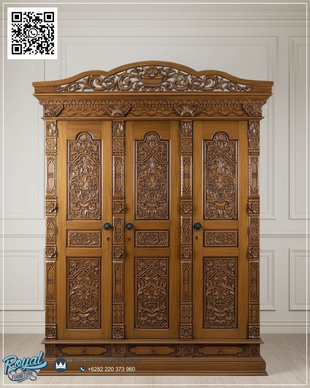 Jual Lemari Pakaian Kayu Jati Ukir Gebyok 3 Pintu