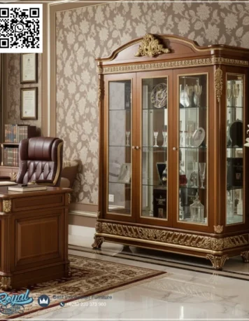 Glamorous Lemari Hias Mewah Walnut Emas Office Room