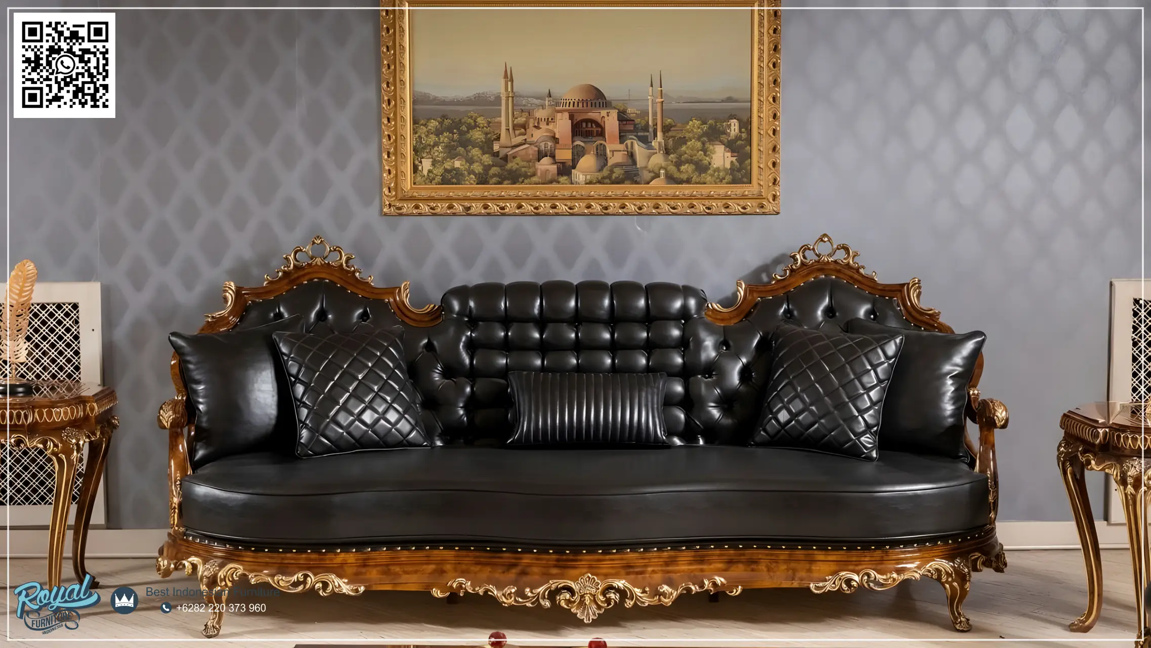 Gaya 3 Seater Sofa Kulit Asli Ukiran Jepara