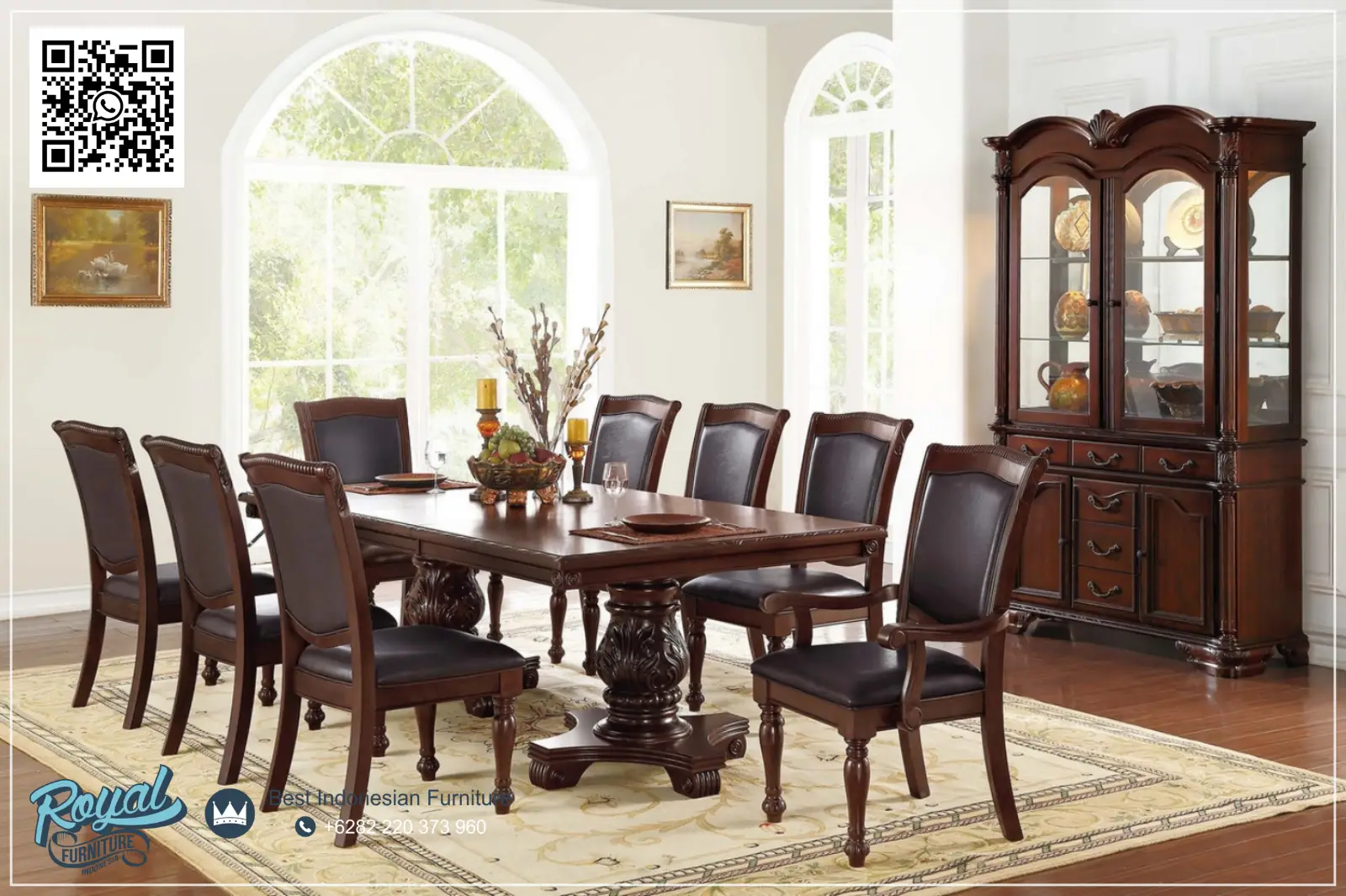 Set Meja Makan Klasik Kursi Leather 8 Orang