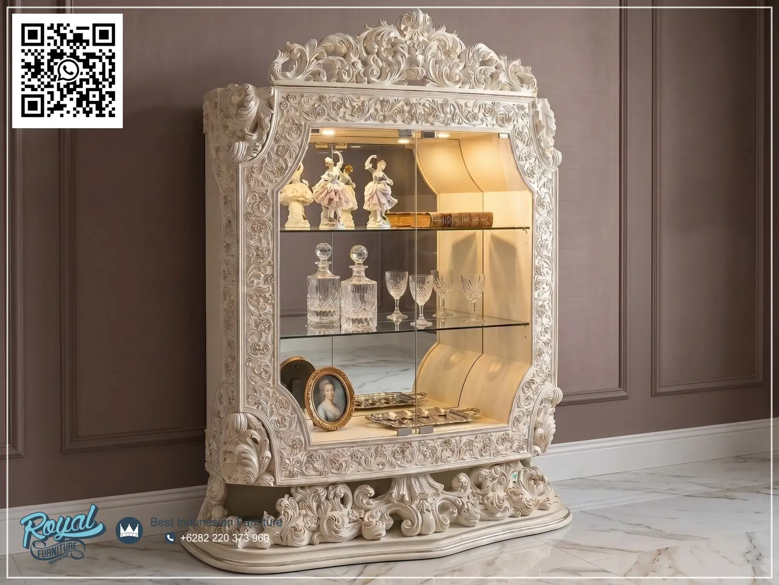 Almari Hias Klasik Duco Putih Mewah Terbaru French Style Royal Furniture Mebel Jepara