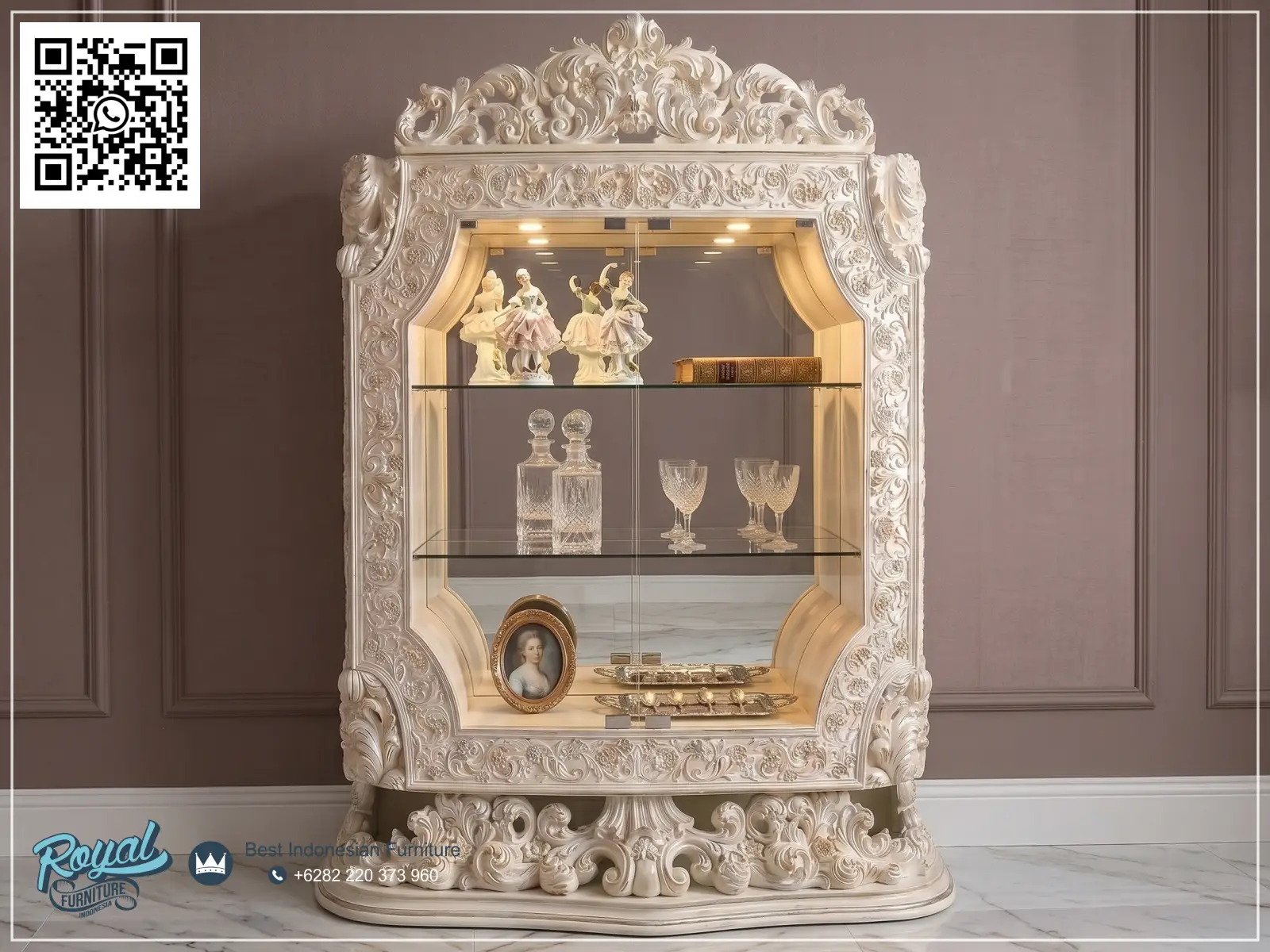 Lemari Hias Klasik Duco Putih Mewah Terbaru French Style