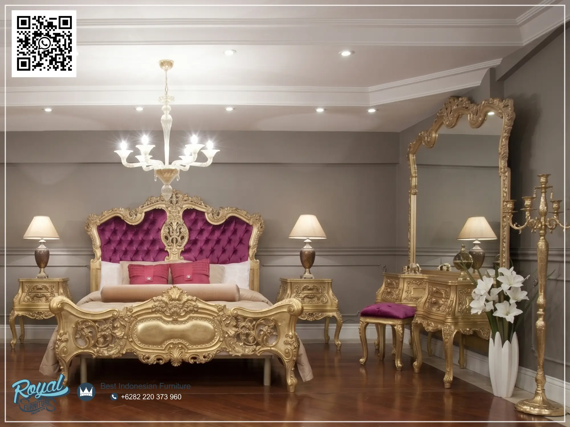 Bedroom Set Tempat Tidur Ukiran Emas Mewah Terbaru Baroque
