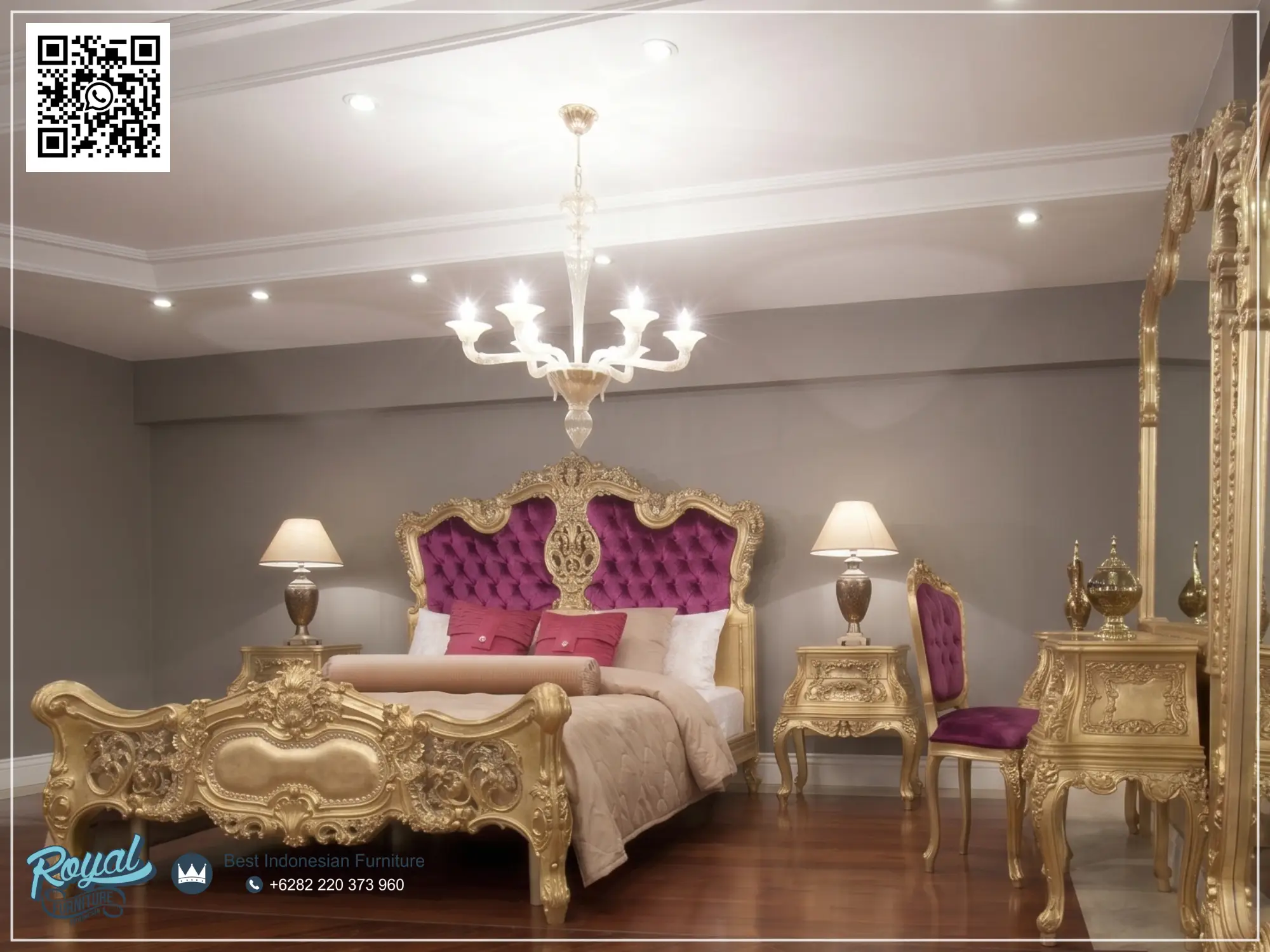 Model 1 Set Tempat Tidur Ukiran Emas Mewah Terbaru Baroque