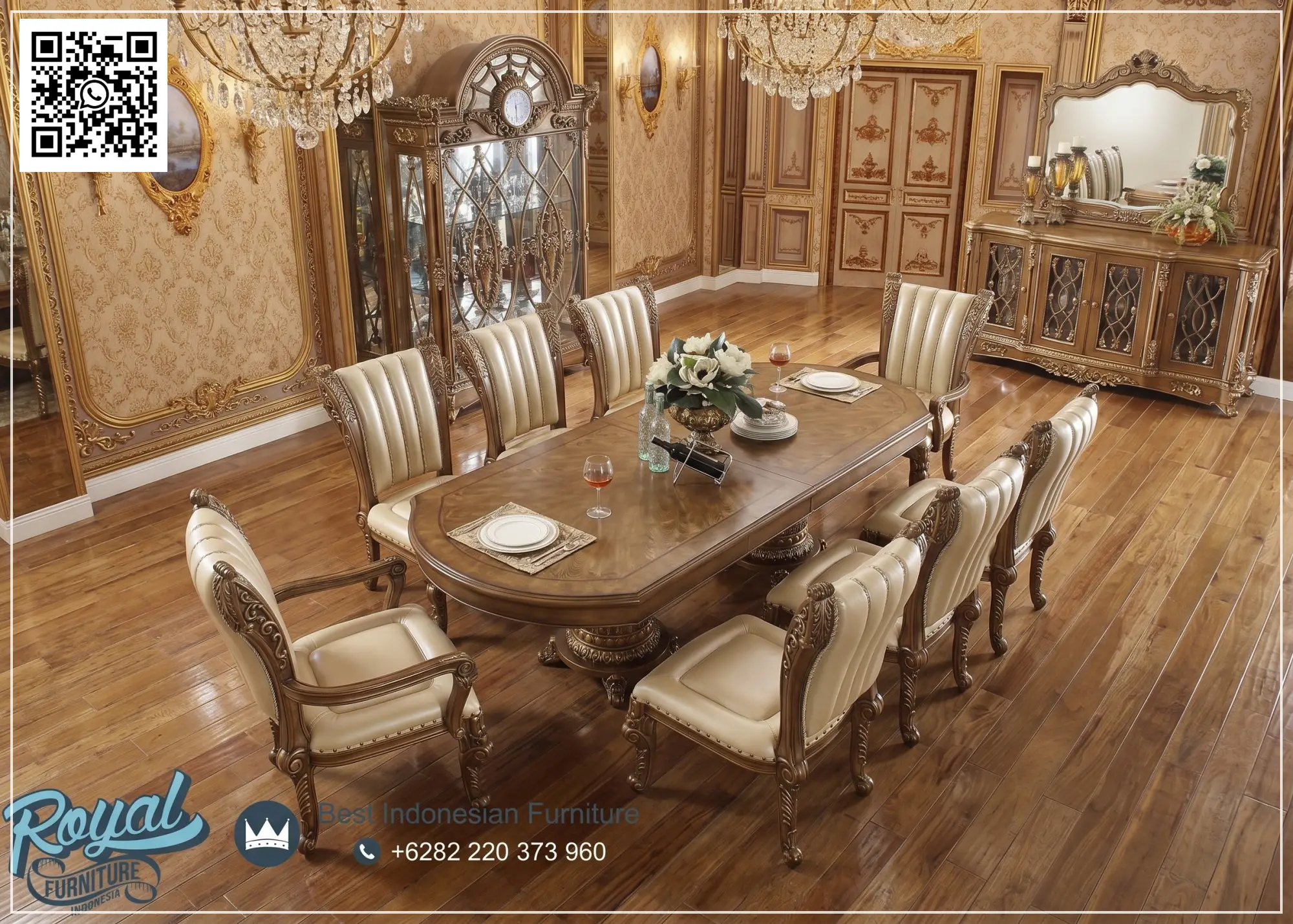 Royal Dining Set Kursi Makan Set Klasik Duco Berkualitas Mebel Jepara Mewah Terbaru Venera
