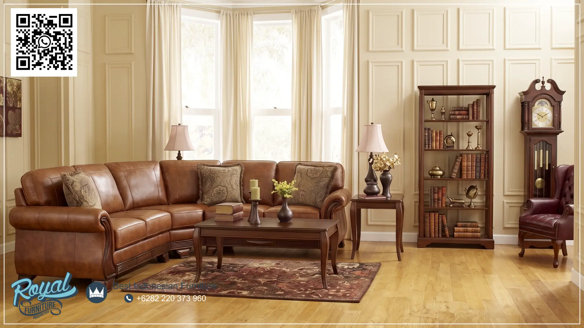 Classic Sofa Jati Jok Kulit Leter L Ruang Keluarga