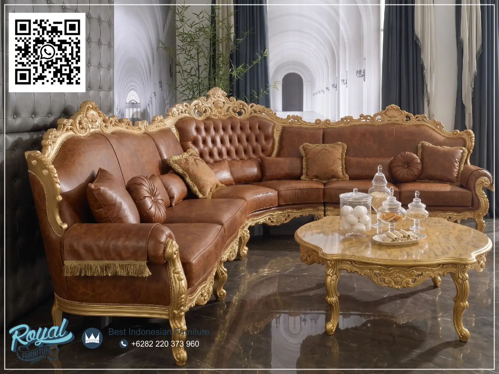Kursi Sofa Sudut Kulit Klasik Italian Style