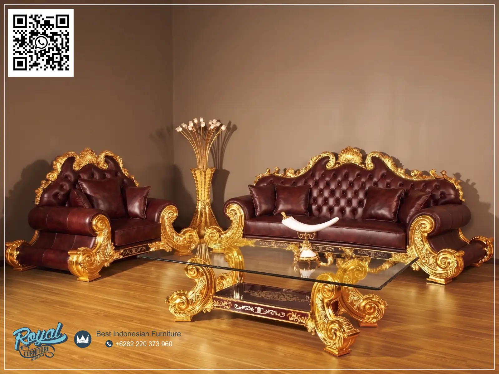 Set Sofa Tamu Royal Ukiran Jepara Original Leather