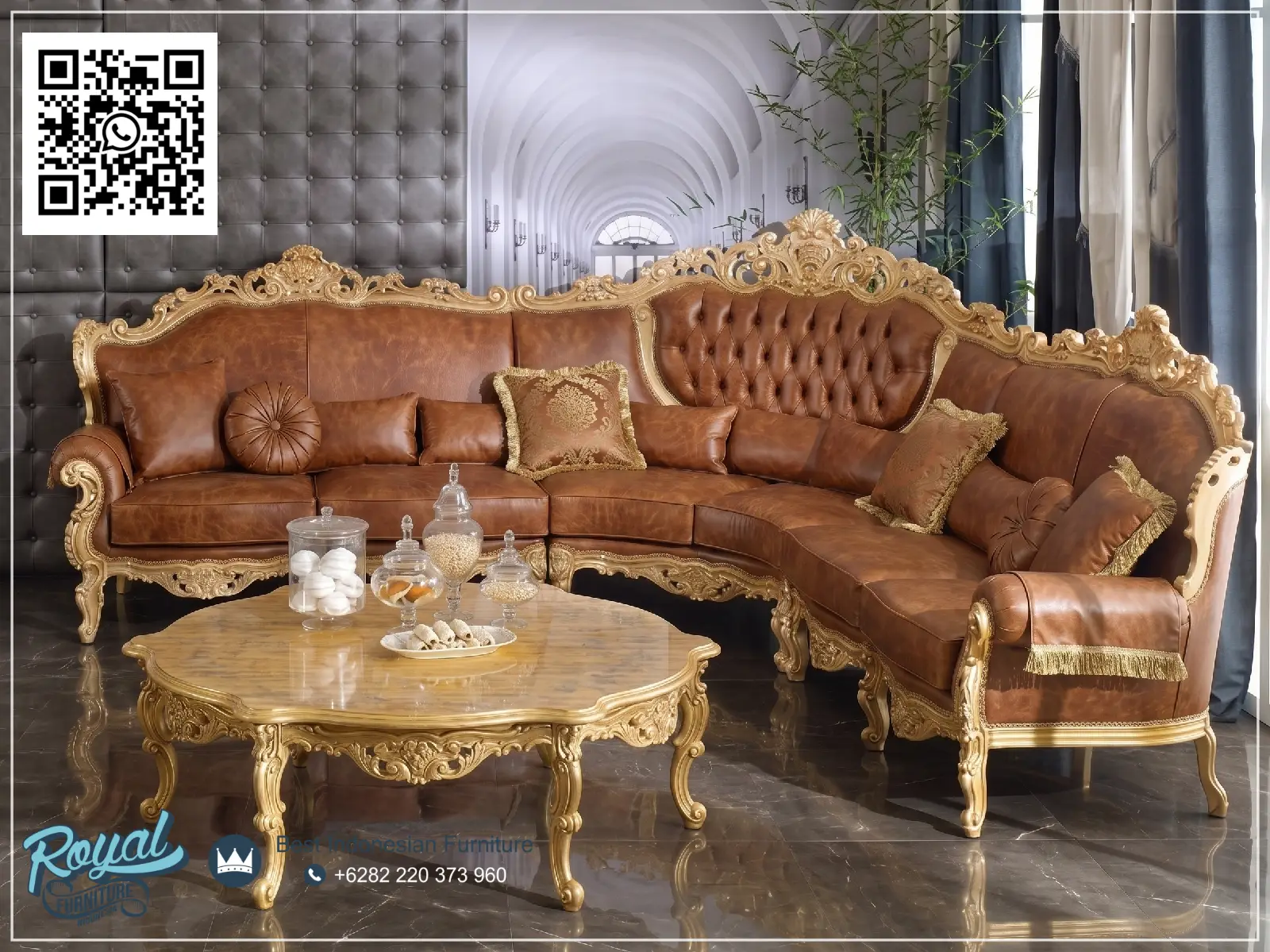Sofa Sudut Kulit Klasik Italian Style