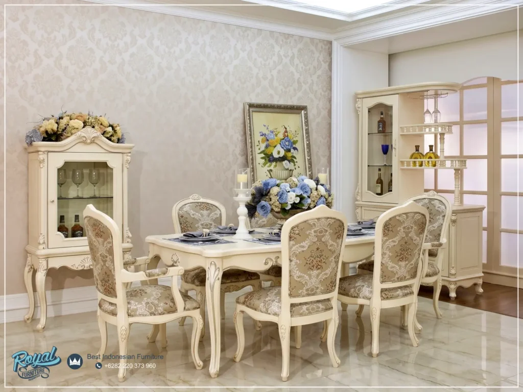 Dining Set Meja Makan Mewah Modern Putih Duco Beautifull Terbaru