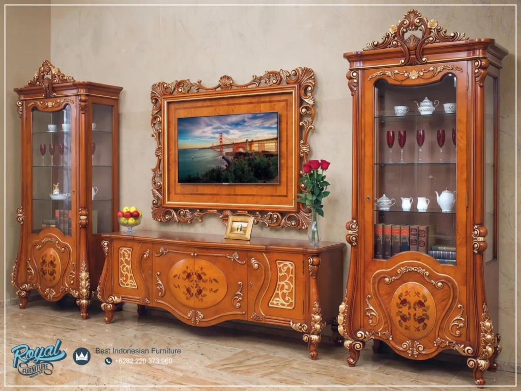 Jual Mebel 1 Set Bufet TV Jepara Mewah Klasik Regina Jati Ukir Terbaru