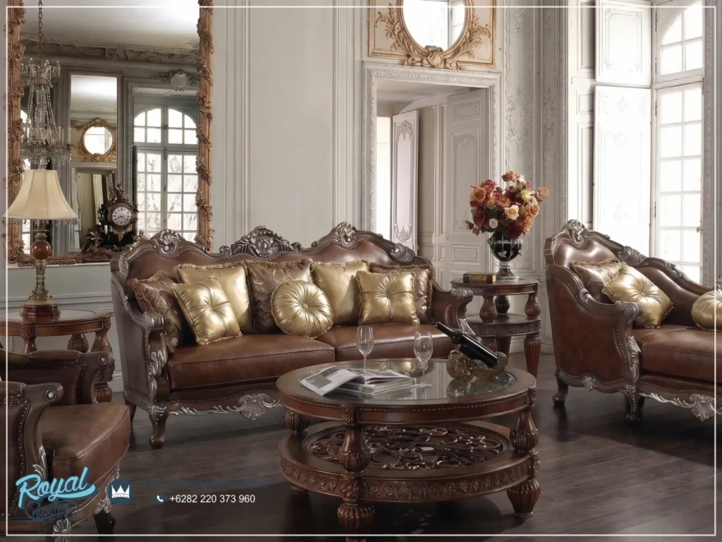 Meja Coffee Table 1 Set Sofa Tamu Kulit Asli Yang Mewah