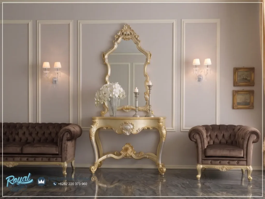 Meja Konsul Set 2 Kursi Sofa Chesterfield Modern Furniture Ruangan Lobby Hotel