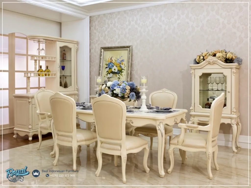 Original Leather Dining Chair Set Meja Makan Mewah Modern Putih Duco Beautifull Terbaru